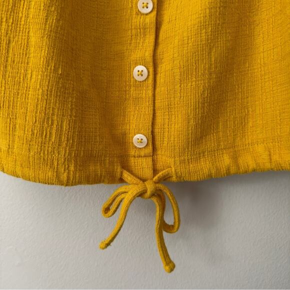 Madewell Texture & Thread Off The Shoulder Top Button Front Tie Waist Yellow EUC - Picture 3 of 7
